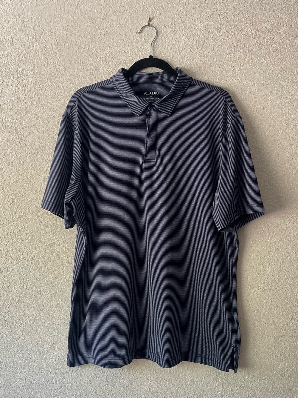 01.Algo Performance Polo Shirt XL Tall Navy Stripe Golf UPF 40 Quick Dry